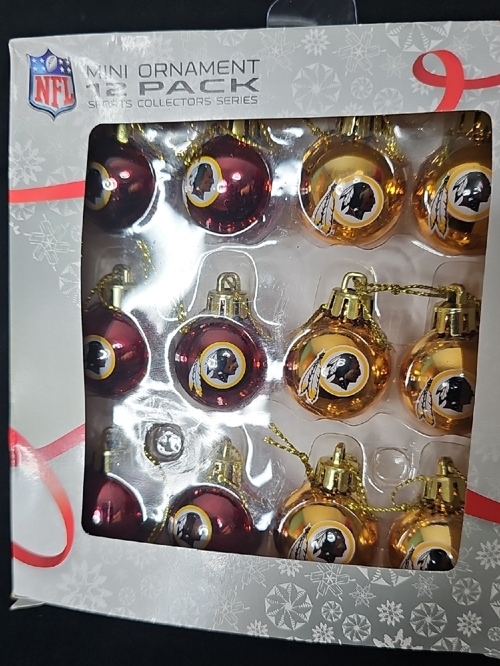 NFL Burgundy and Gold Team Logo Mini Ball Ornaments - 12 Pack